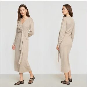Modern Citizen Lenese Front-Wrap Midi Dress in Shiitake Large